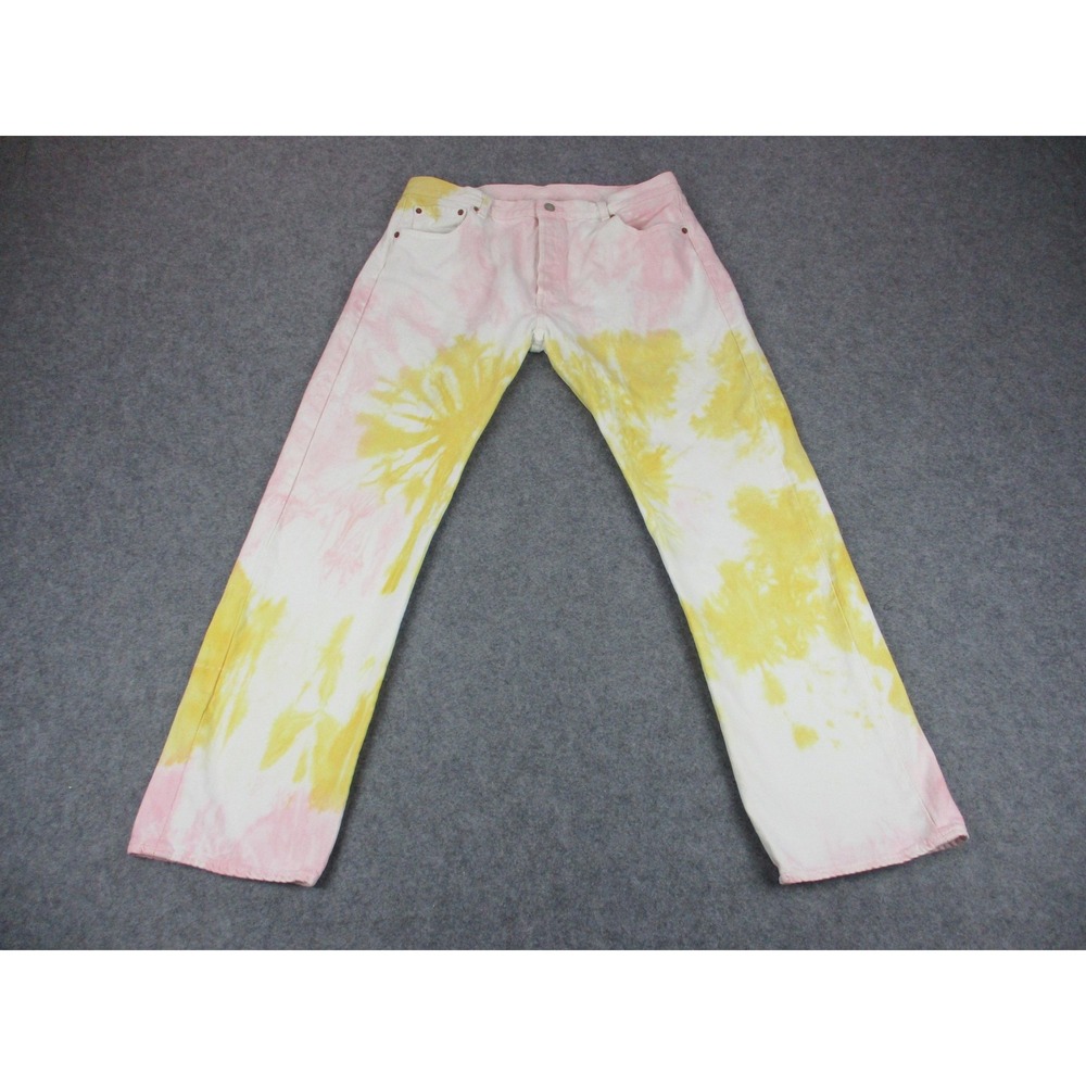 Levis 501 Jeans Mens 36x32 Yellow Pink 93 Tie Dye Button Fly Denim Pockets